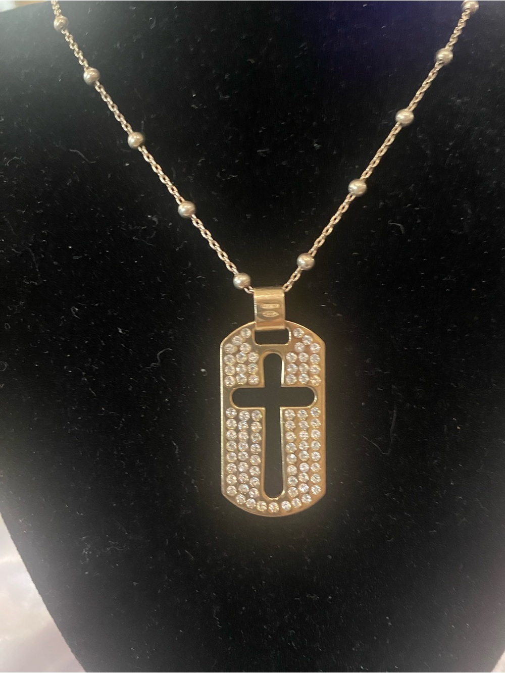 Dolce & Gabbana Gold Crystal Cross Dog Tag Pendant Necklace